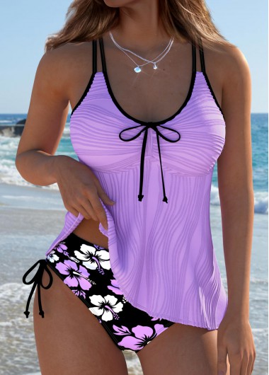 Mid Waisted Floral Print Purple Tankini Set Mid Waisted Floral Print Purple Tankini Set