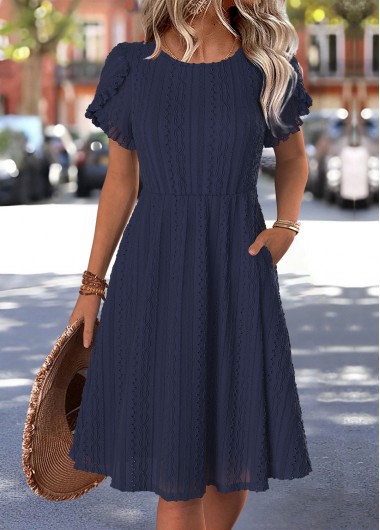 Navy Short Sleeve Round Neck Dress