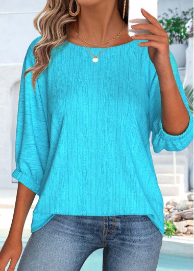 Cyan 3/4 Sleeve Round Neck Blouse Cyan 3/4 Sleeve Round Neck Blouse