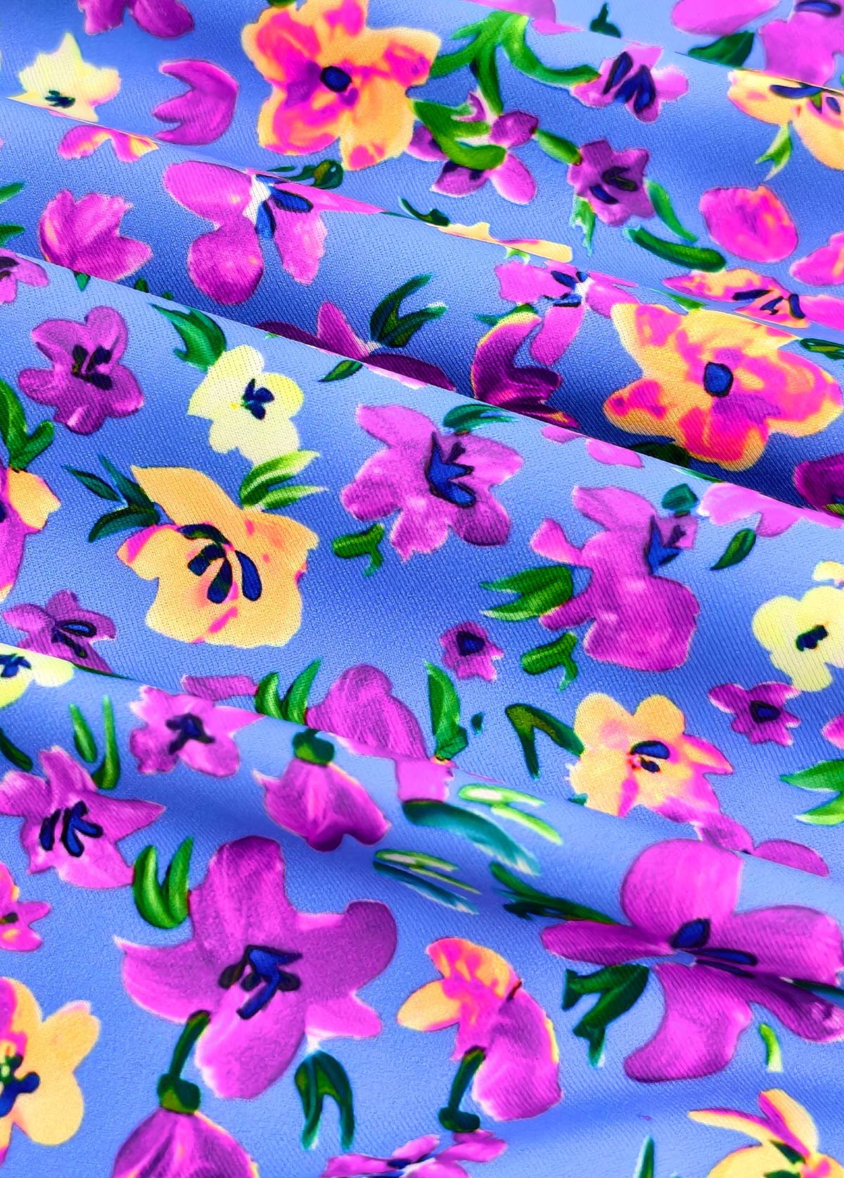 High Waisted Ditsy Floral Print Smocked Purple Tankini Set