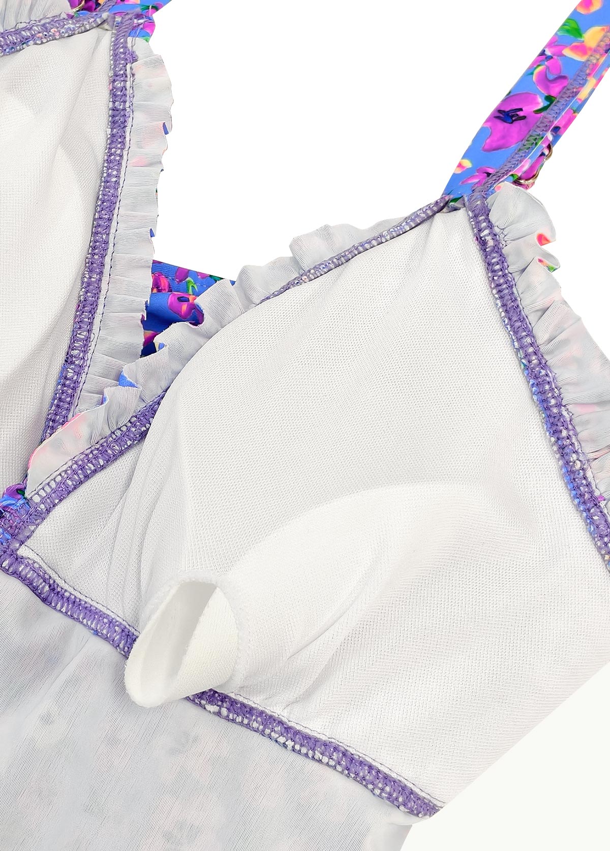 High Waisted Ditsy Floral Print Smocked Purple Tankini Set