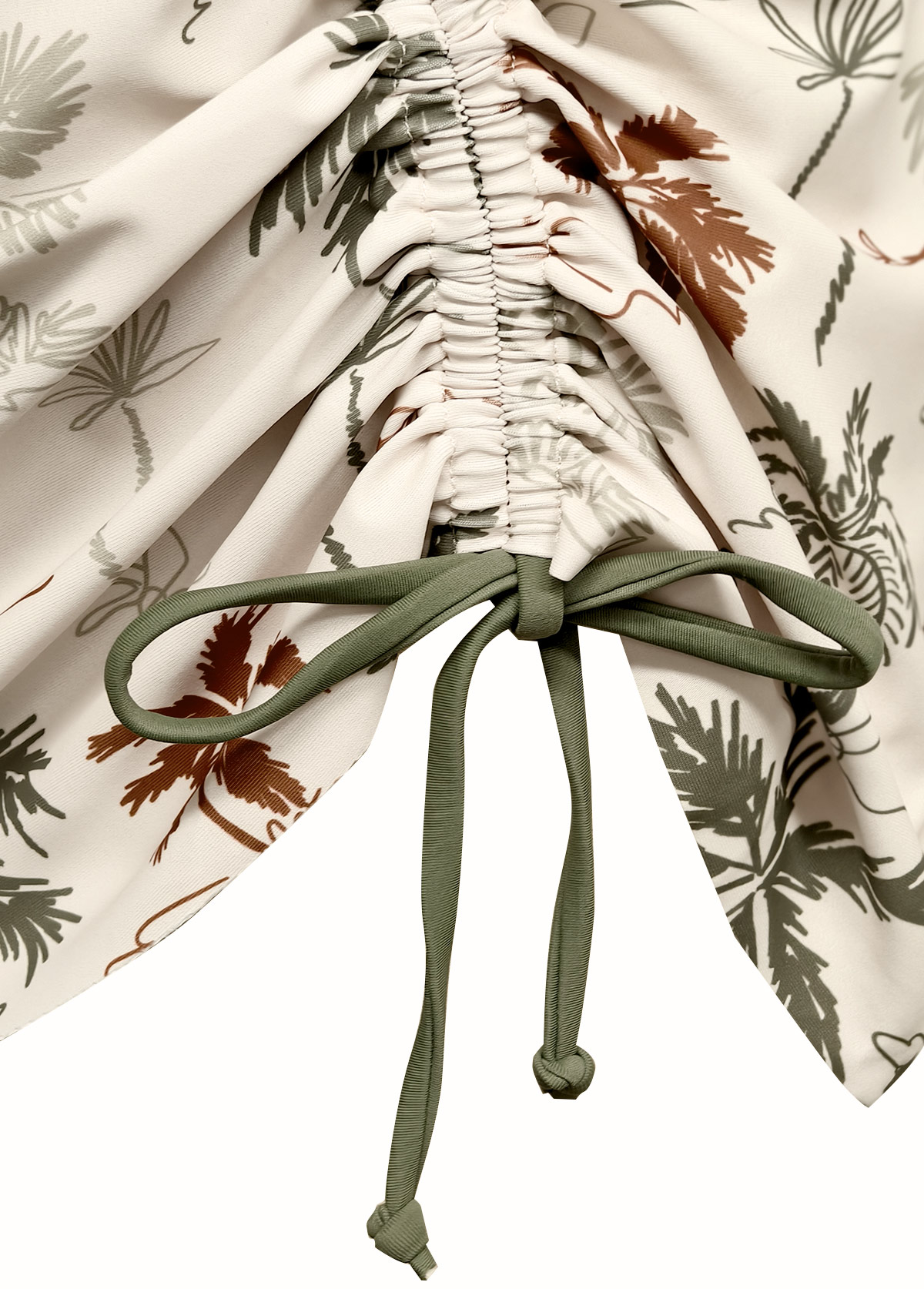 Tropical Plants Print Beige Tankini Set