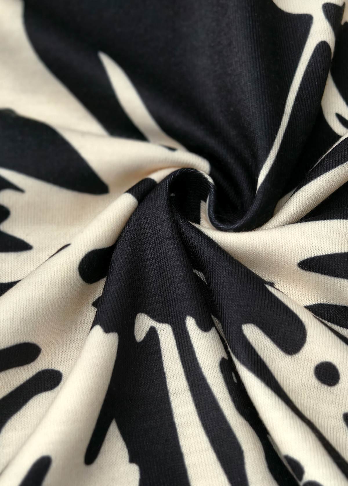 Leaf Print Black Short Sleeveless Round Neck Dress