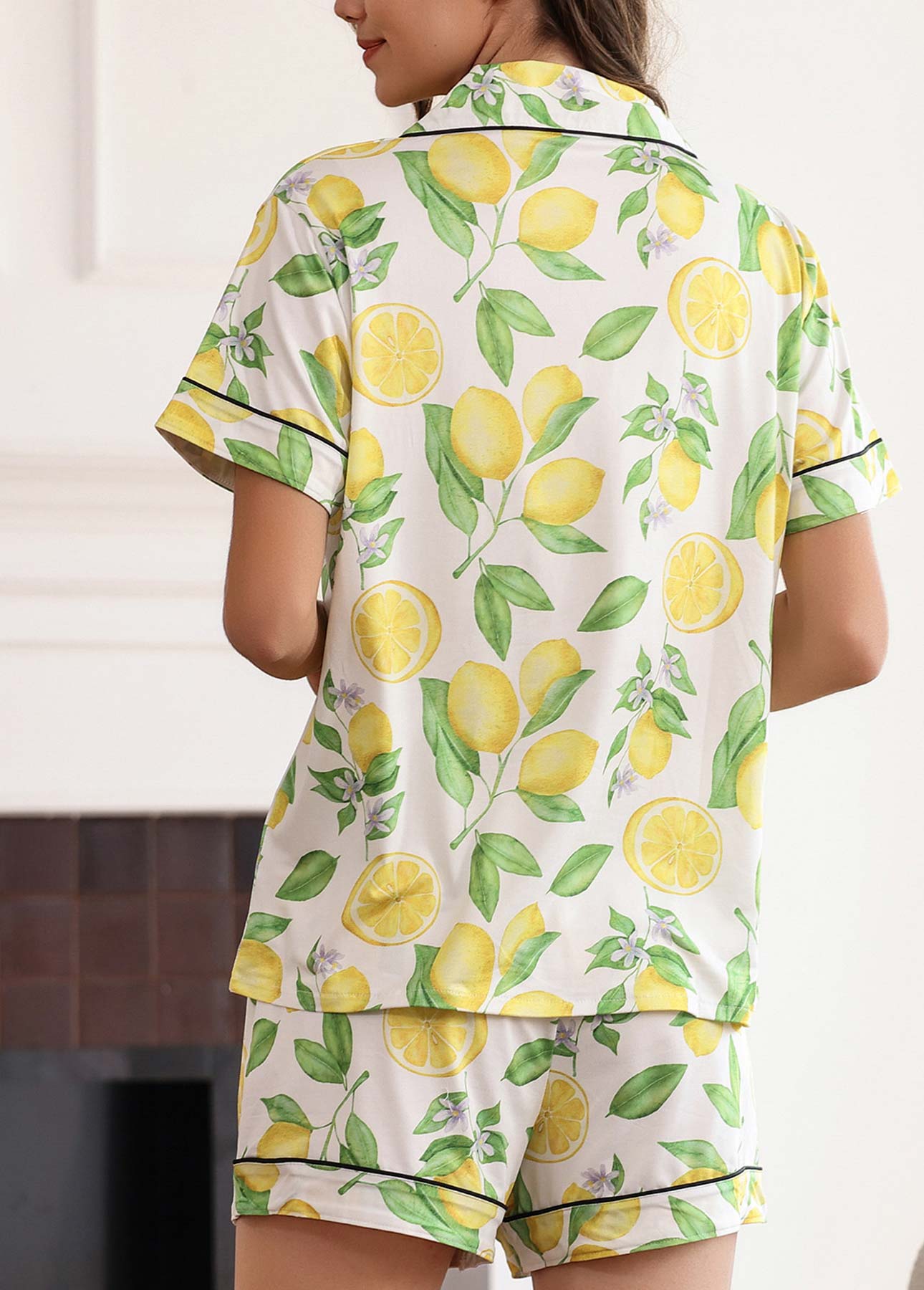Fruit Printing Light Yellow Lounge Top and Shorts