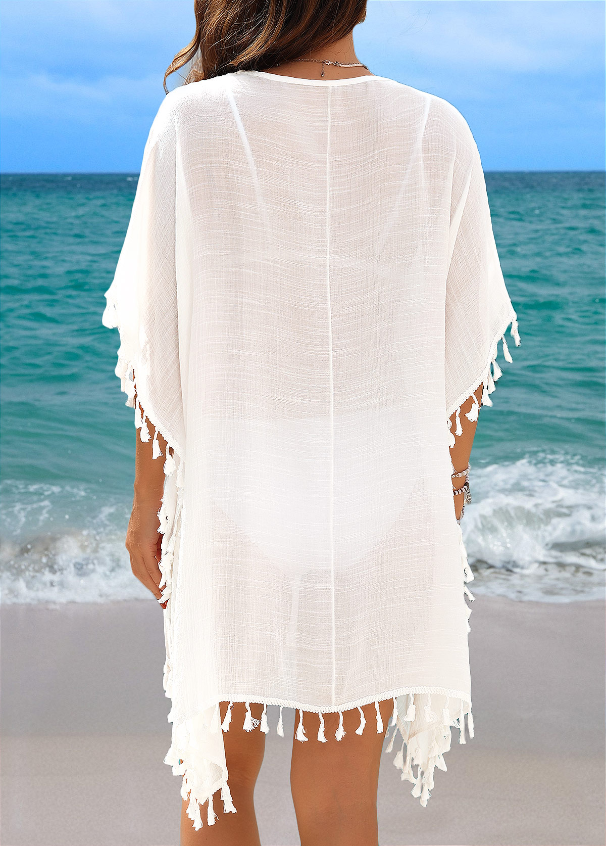Tummy Coverage Tassel White Cover Up