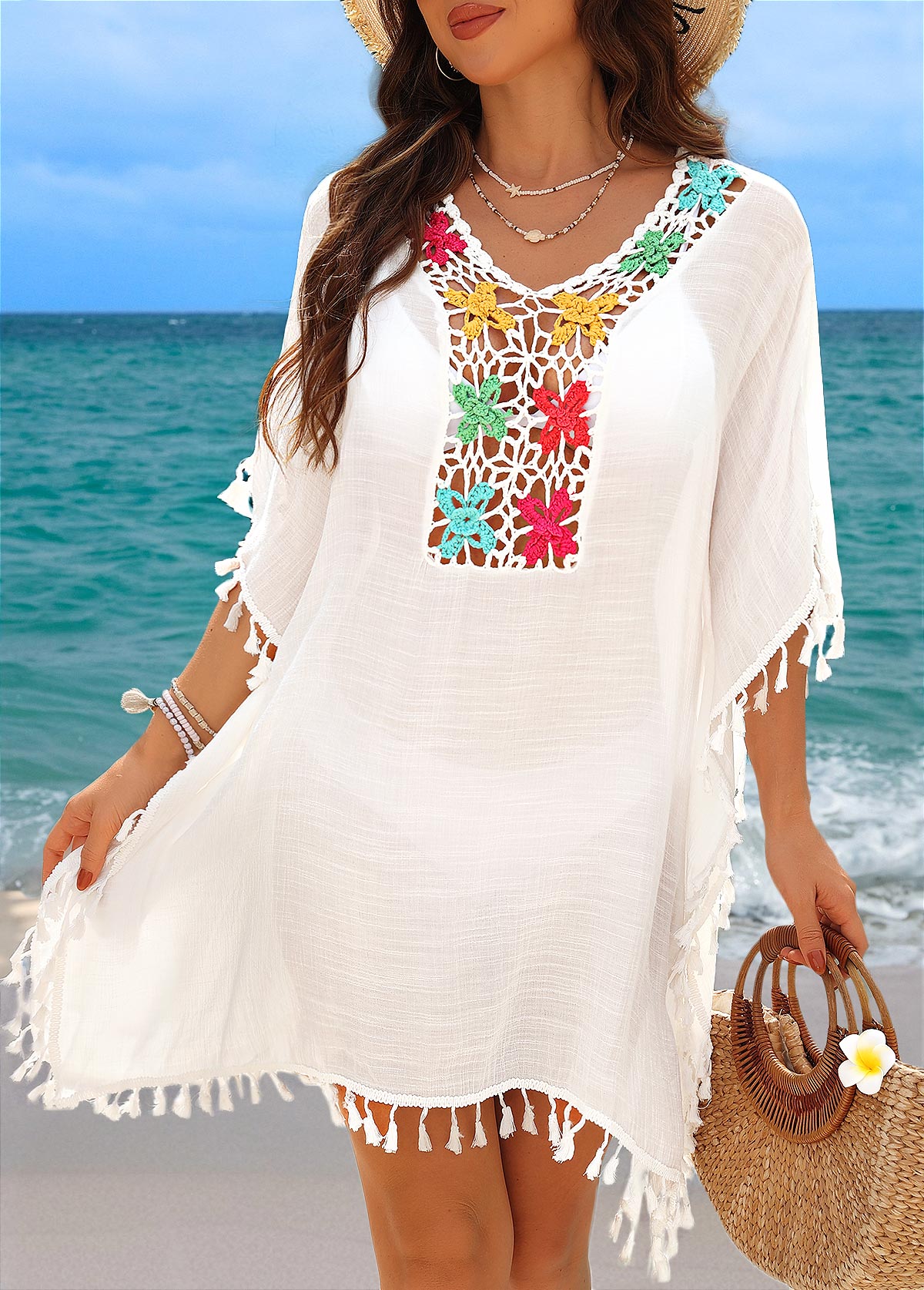 Tummy Coverage Tassel White Cover Up