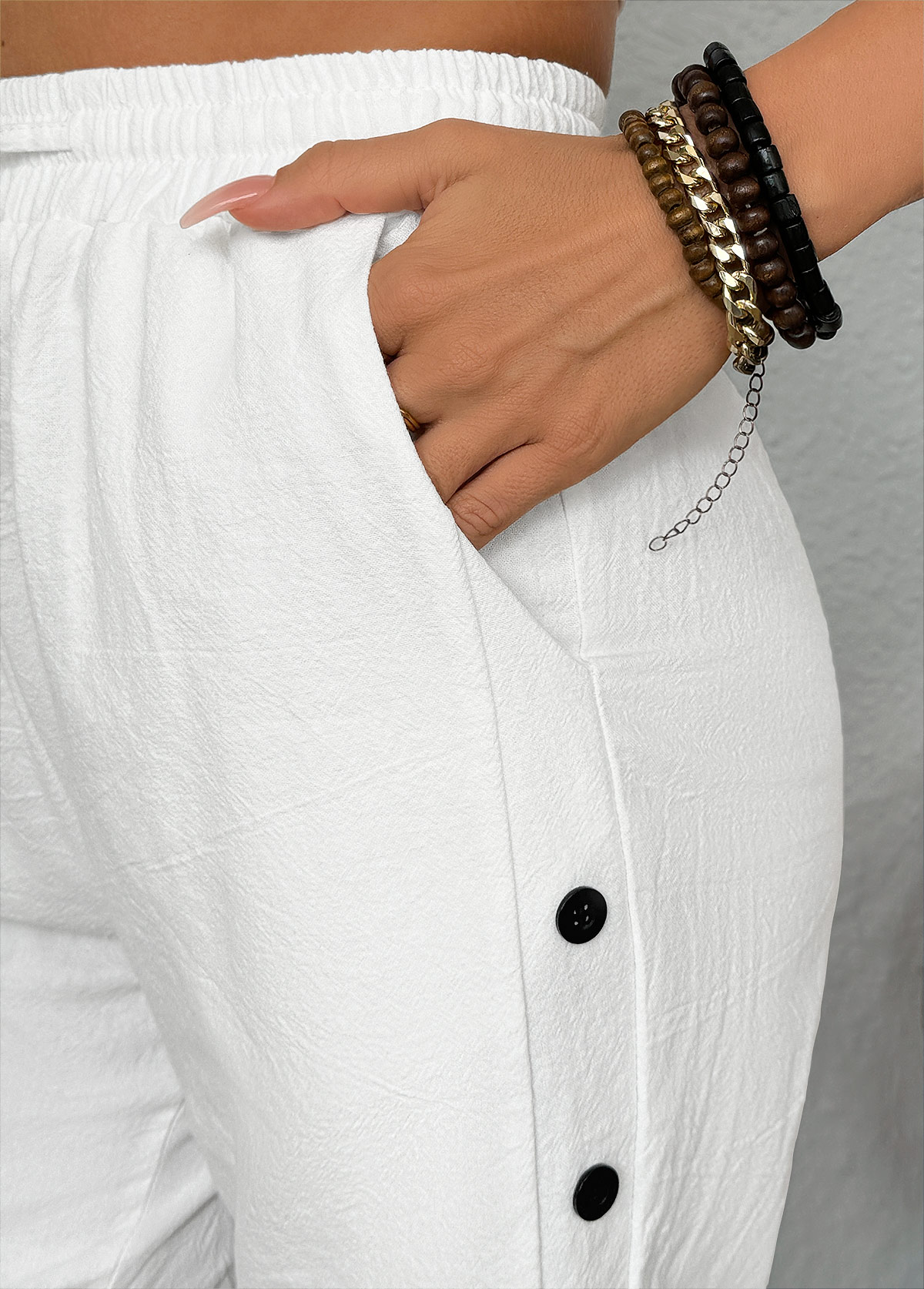 White Elastic Waist High Waisted Shorts