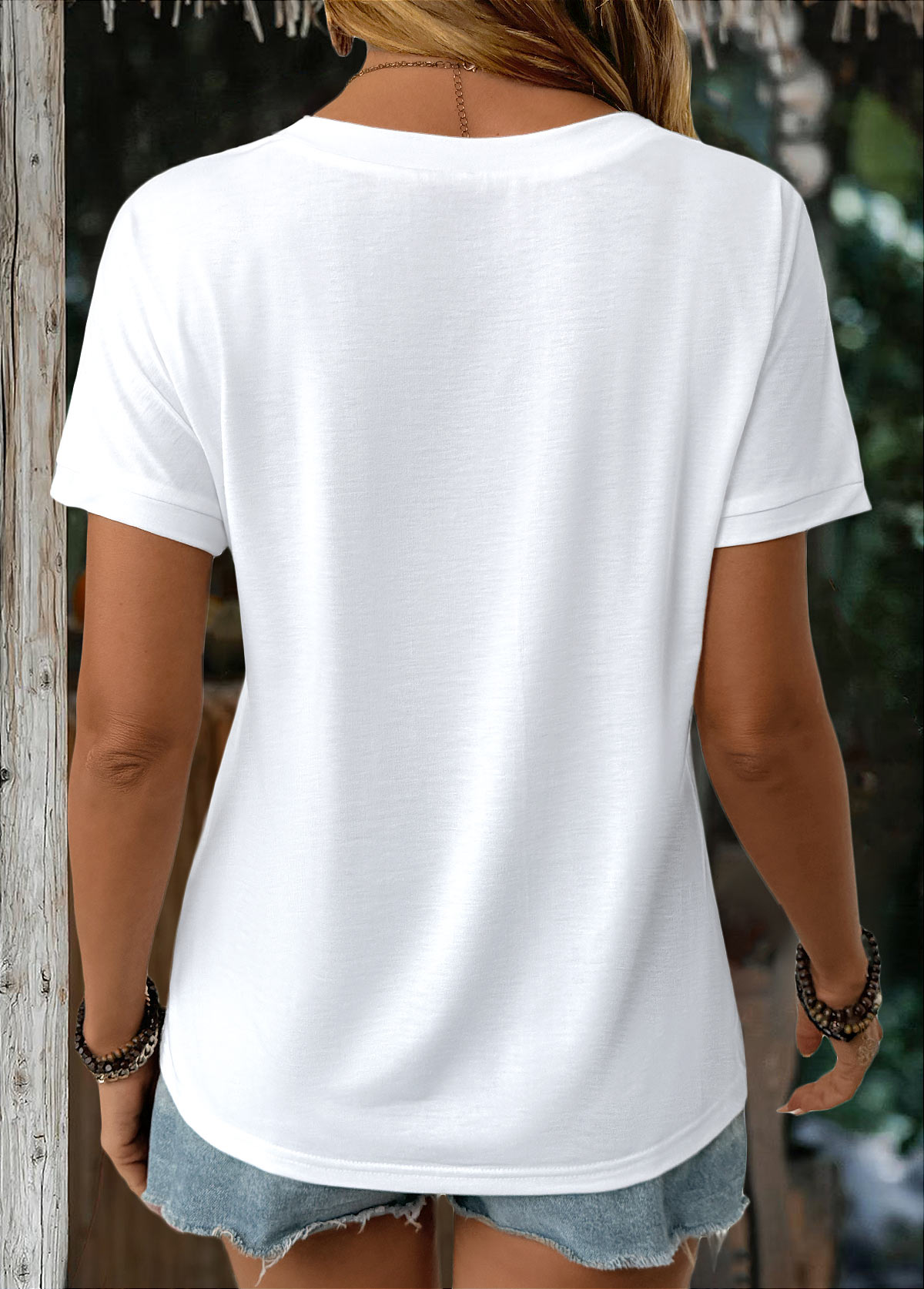White Short Sleeve V Neck T Shirt