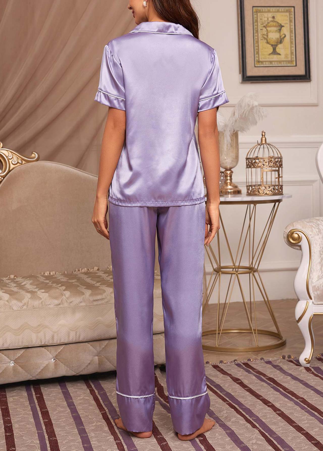 Purple Turn Down Collar Lounge Top and Pants