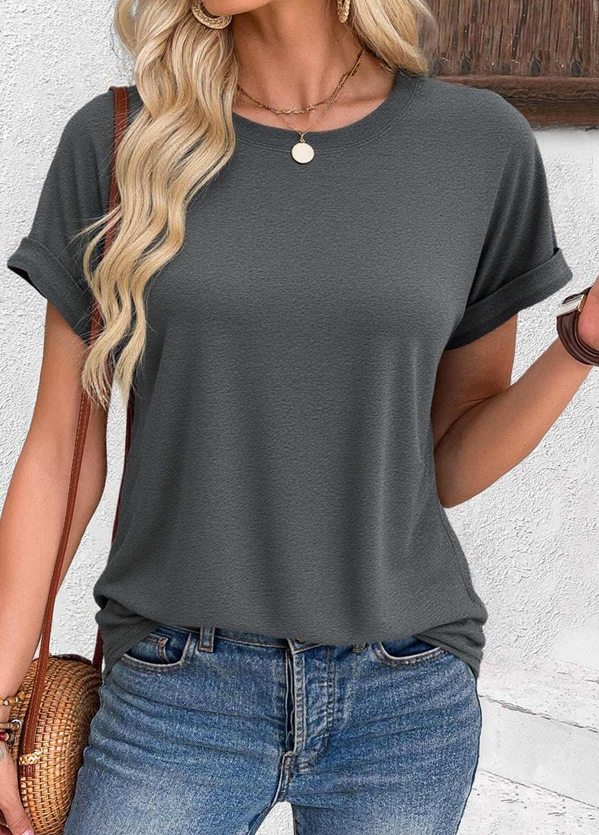 Dark Grey Short Sleeve Round Neck T Shirt