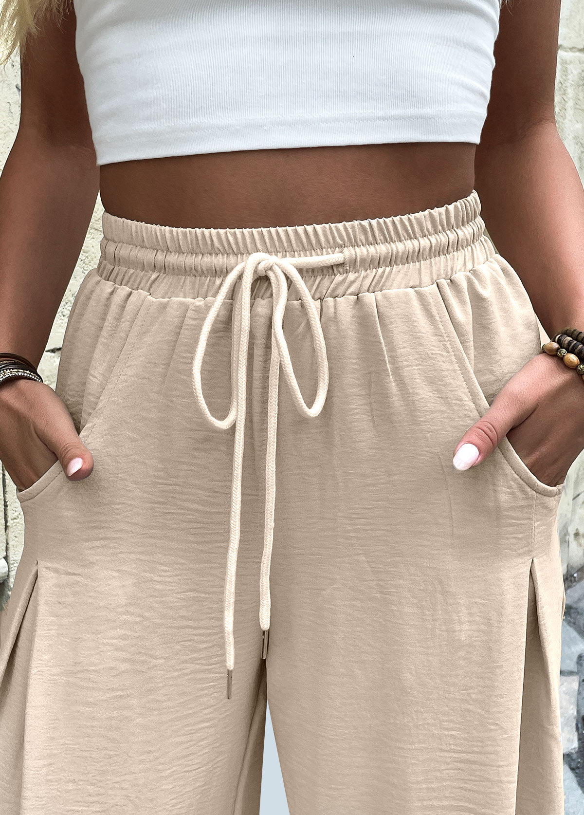 Light Camel Wide Leg Elastic Waist High Waisted Pants