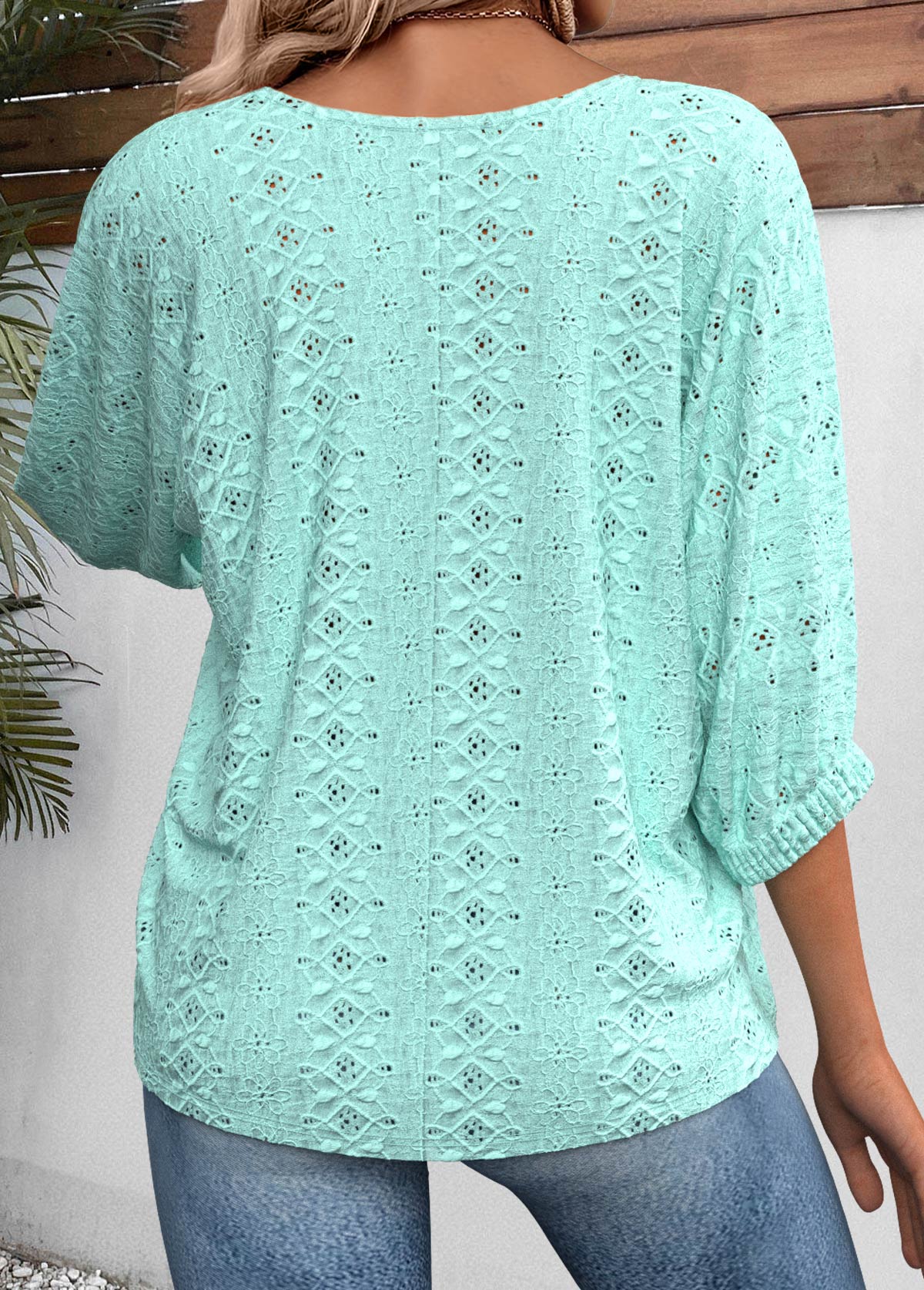 Cyan 3/4 Sleeve Round Neck Blouse
