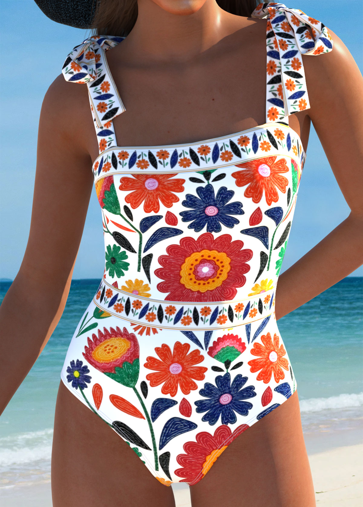 Random Floral Print Multi Color One Piece Swimwear