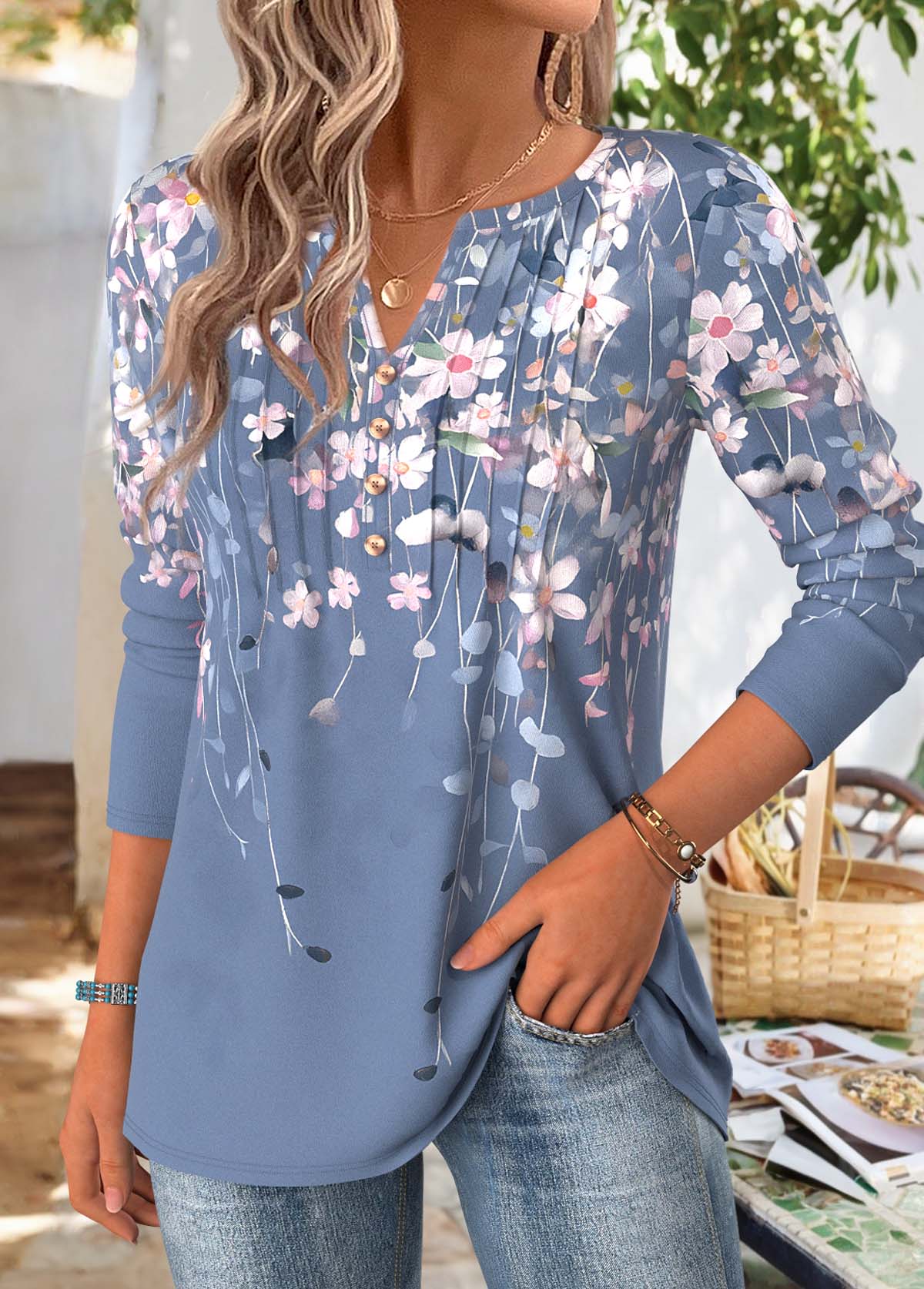 Floral Print Multi Color Long Sleeve T Shirt
