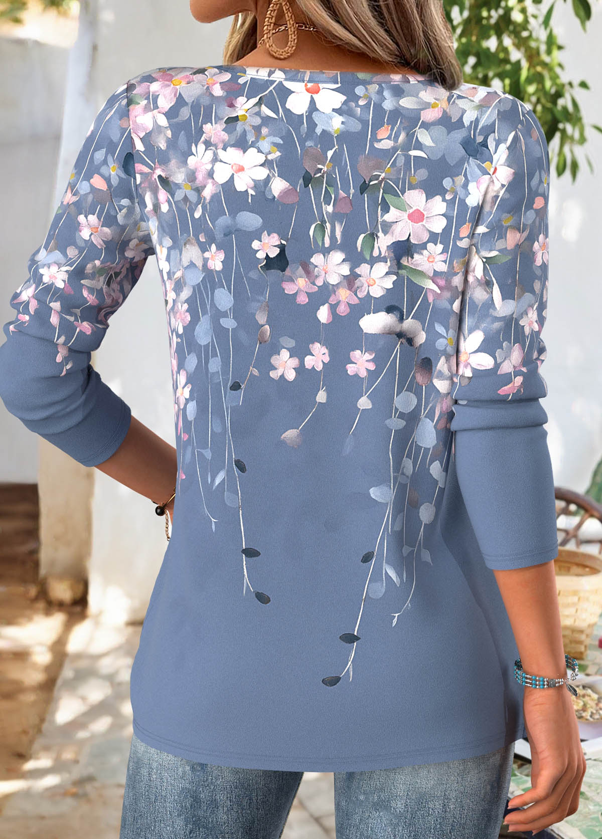 Floral Print Multi Color Long Sleeve T Shirt