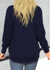 Long Sleeve Button Blue Round Neck Coat
