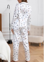 Heart Print White Shirt Collar Lounge Top and Pants