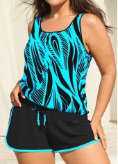 Plus Size Mint Green Geometric Print Patchwork Tankini Set