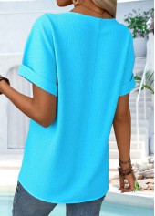Plus Size Blue Button Short Sleeve T Shirt