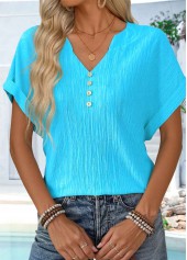 Plus Size Blue Button Short Sleeve T Shirt