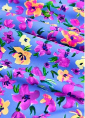 High Waisted Ditsy Floral Print Smocked Purple Tankini Set