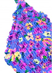 High Waisted Ditsy Floral Print Smocked Purple Tankini Set