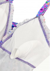 High Waisted Ditsy Floral Print Smocked Purple Tankini Set