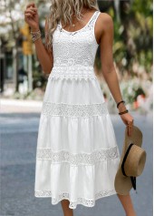 White Patchwork Round Neck Sleeveless Dress