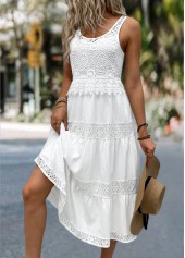 White Patchwork Round Neck Sleeveless Dress