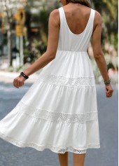 White Patchwork Round Neck Sleeveless Dress