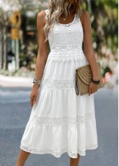 White Patchwork Round Neck Sleeveless Dress