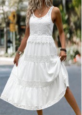 White Patchwork Round Neck Sleeveless Dress