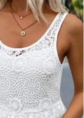 White Patchwork Round Neck Sleeveless Dress