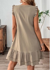 Gray Brown Short Sleeve V Neck Dress