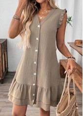 Gray Brown Short Sleeve V Neck Dress