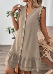 Gray Brown Short Sleeve V Neck Dress