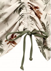 Tropical Plants Print Beige Tankini Set