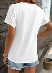 White Short Sleeve V Neck T Shirt