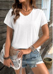 White Short Sleeve V Neck T Shirt