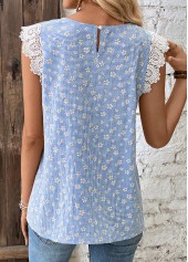 Striped Blue Short Sleeve Round Neck Tank Top