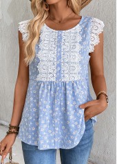 Striped Blue Short Sleeve Round Neck Tank Top