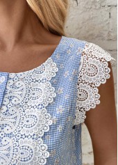 Striped Blue Short Sleeve Round Neck Tank Top