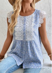 Striped Blue Short Sleeve Round Neck Tank Top