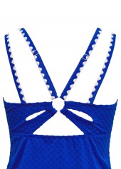 Mid Waisted Tropical Plants Print Royal Blue Tankini Set