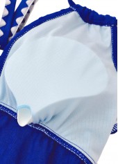 Mid Waisted Tropical Plants Print Royal Blue Tankini Set