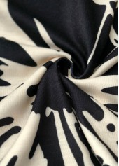 Leaf Print Black Short Sleeveless Round Neck Dress