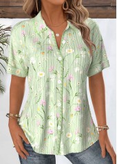 Floral Print Light Green Short Sleeve Shirt