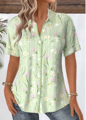Floral Print Light Green Short Sleeve Shirt