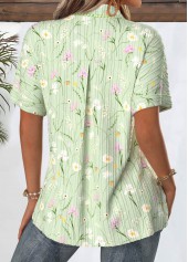 Floral Print Light Green Short Sleeve Shirt