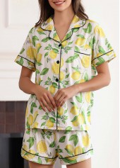 Fruit Printing Light Yellow Lounge Top and Shorts